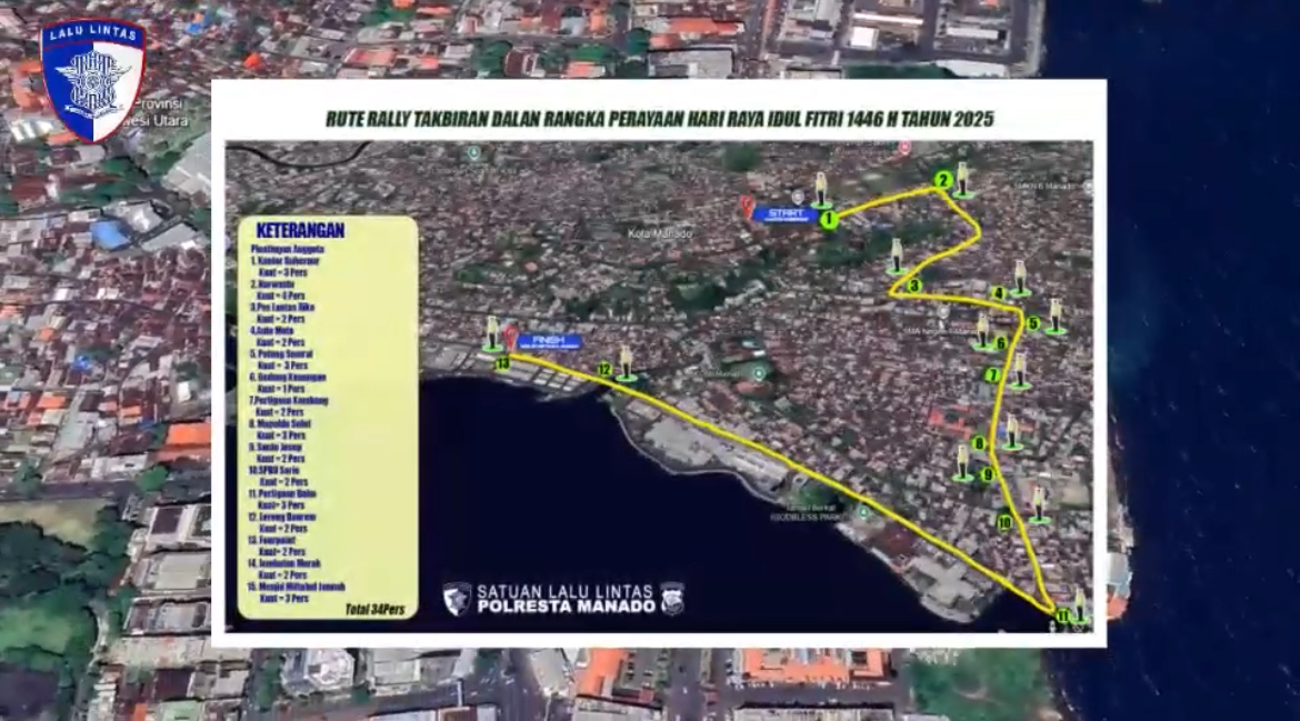 Rute Pawai Malam Takbiran Umar Muslim di Kota Manado, hari ini