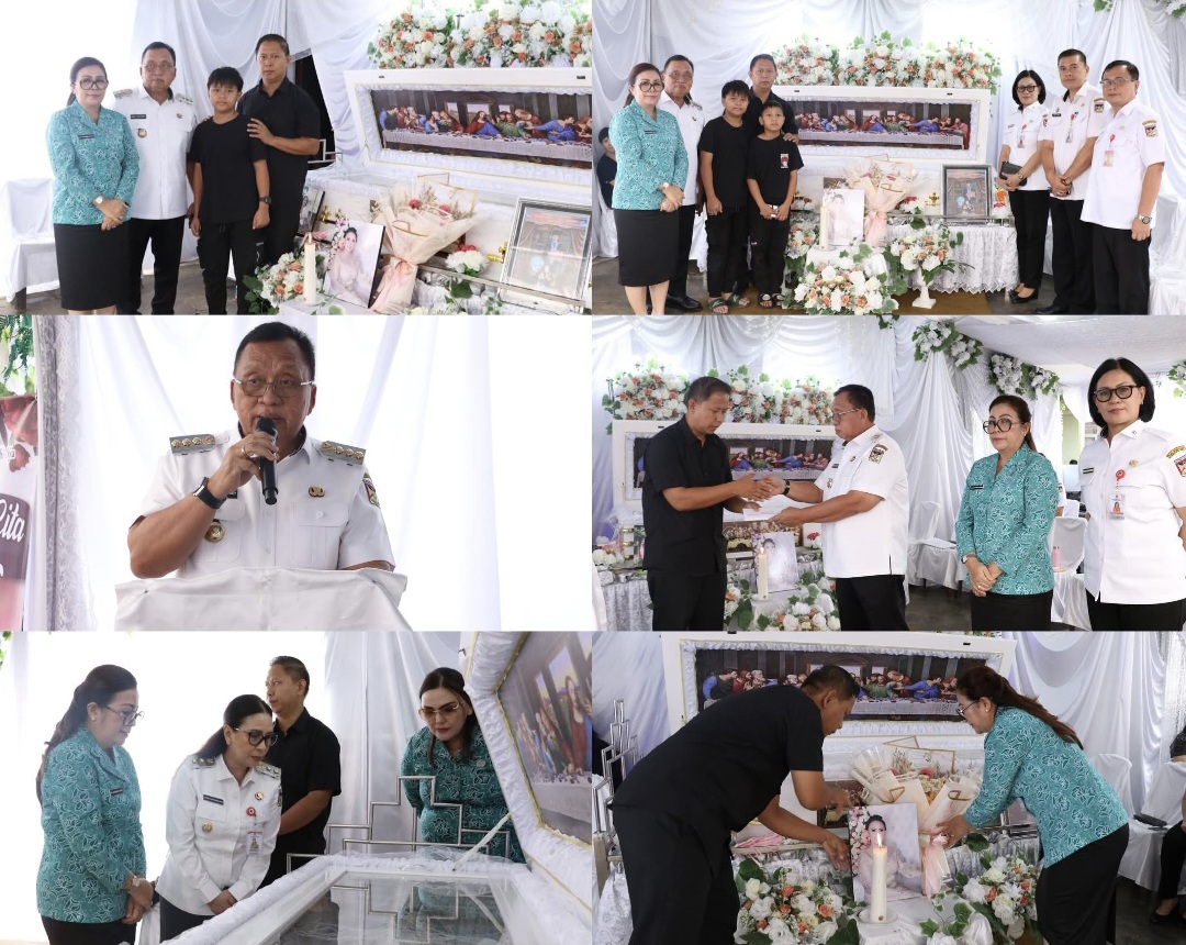 BERI PENGHIBURAN: Jajaran Pemkab Minahasaenggelar ibadah penghiburan kepada keluarga almh Regina Sumarauw, Rabu (16/4/2025).