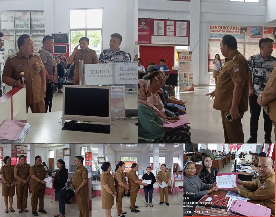 SIDAK: Bupati Robby Dondokambey saat Sidak Kantor Disdukcapil Minahasa, Selasa (29/4/2025).