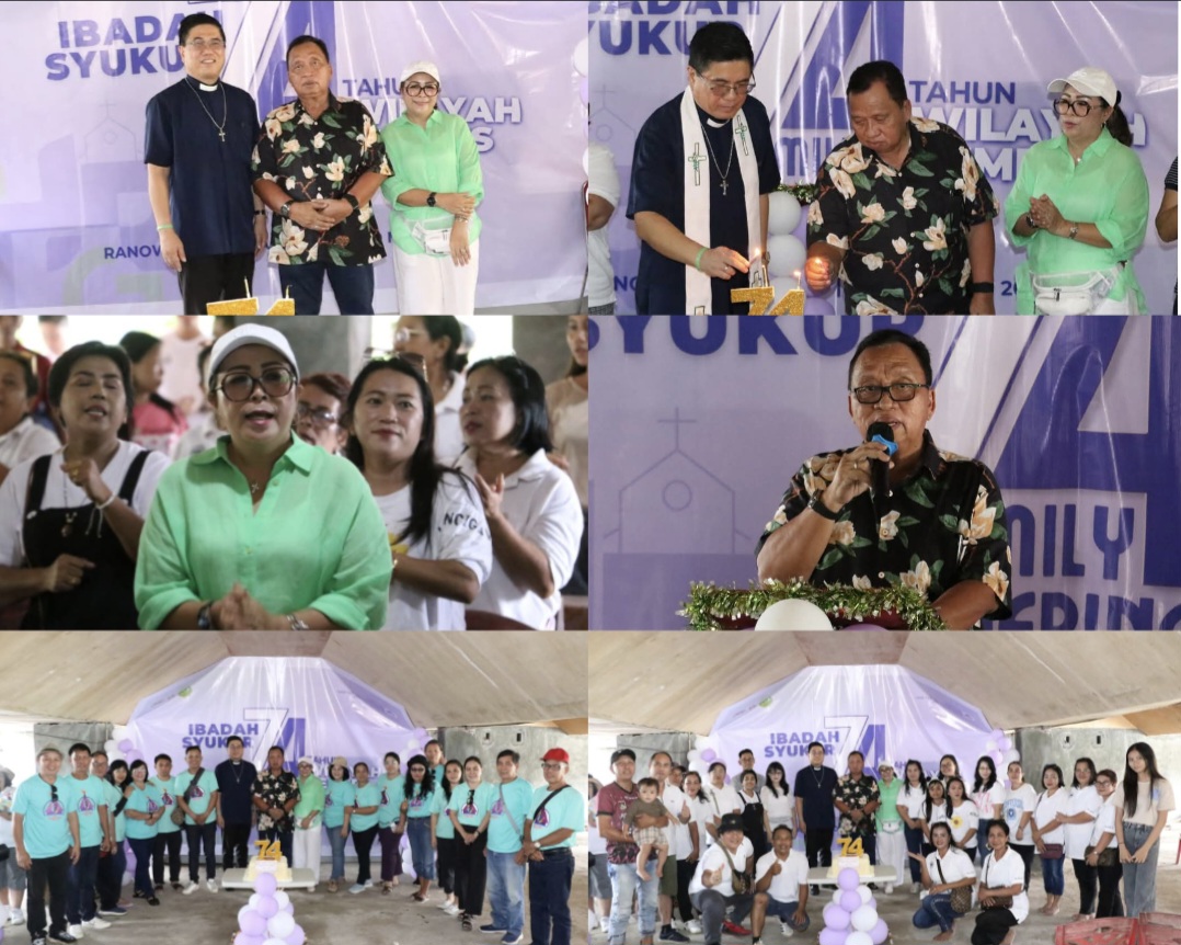 BERSYUKUR: Sukacita dalam syukuran HUT ke-74 Tahun GMIM Wilayah Kembes, Sabtu (10/5/2025) di Ranowangko Beach.