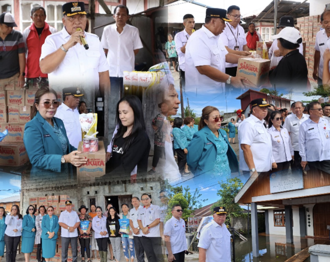 SALURKAN: Bupati Minahasa Robby Dondokambey dan Ketua TP PKK Martina Lengkong turun memantau dan memberi bantuan kepada masyarakat di Kiniar dan Tolour, Rabu (21/5/2025).