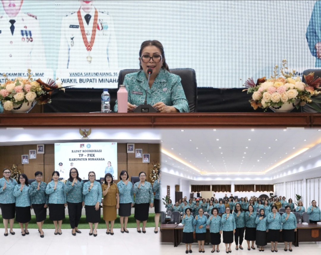 PIMPIN: Ketua TP PKK Minahasa Martina Dondokambey Lengkong saat memimpin Rakor, Selasa (3/5/2025).