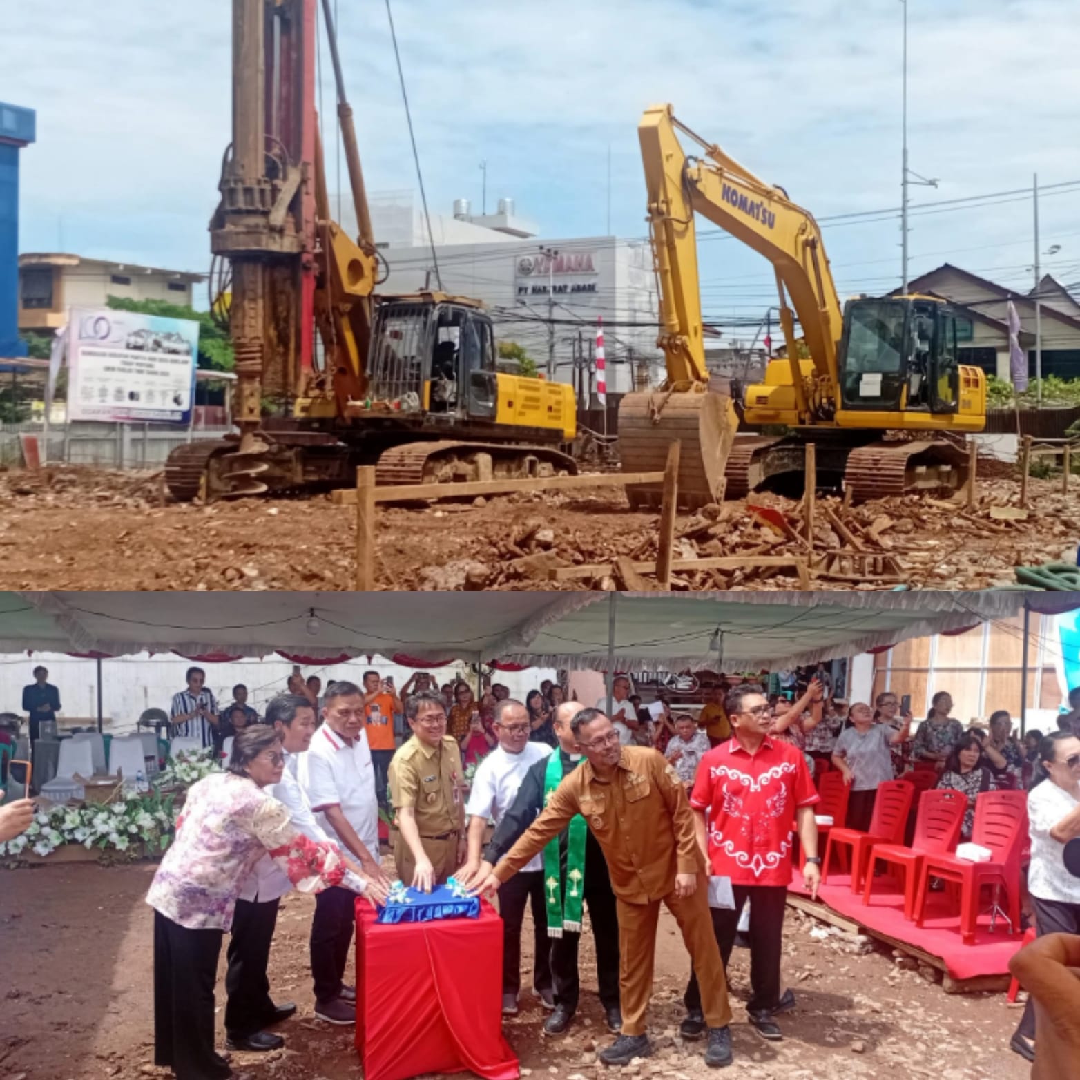 Nampak alat berat mulai beroperasi dalam pembangunan renovasi gedung gereja, Senin (23/6). Foto lain: Pemerintah Kota Manado, tokoh-tokoh agama, masyarakat ikut mendoakan renovasi renovasi