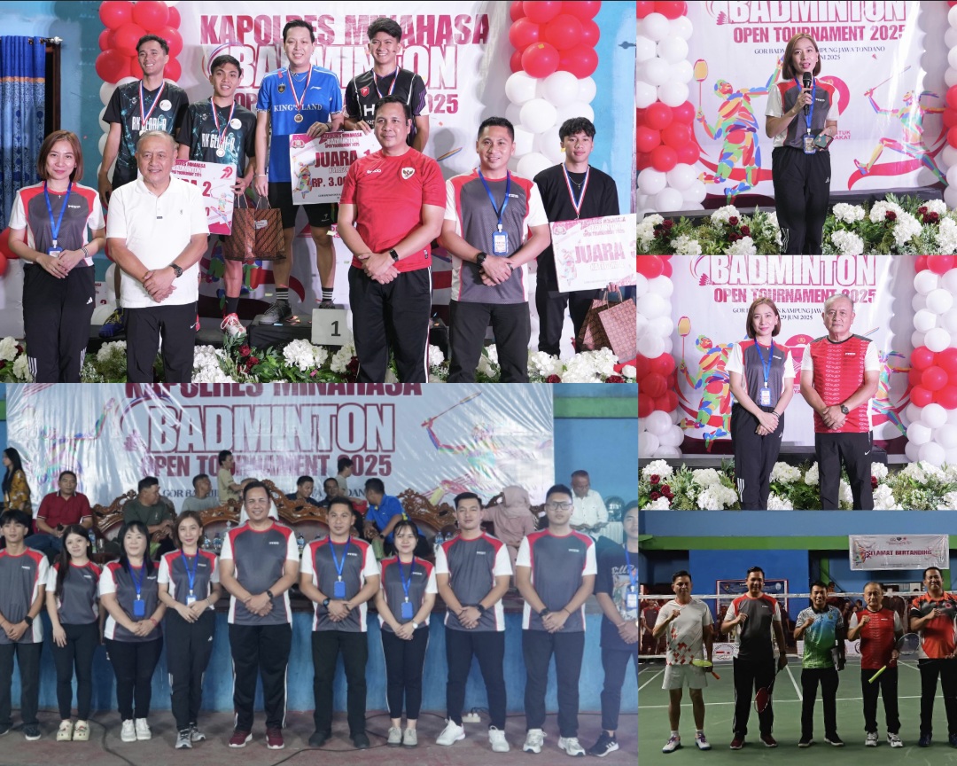 SUKSES DIGELAR: Kapolres Minahasa Badminton Open Tournament Sukses Digelar Sambut HUT Bhayangkara ke-79 Tahun.(ist)