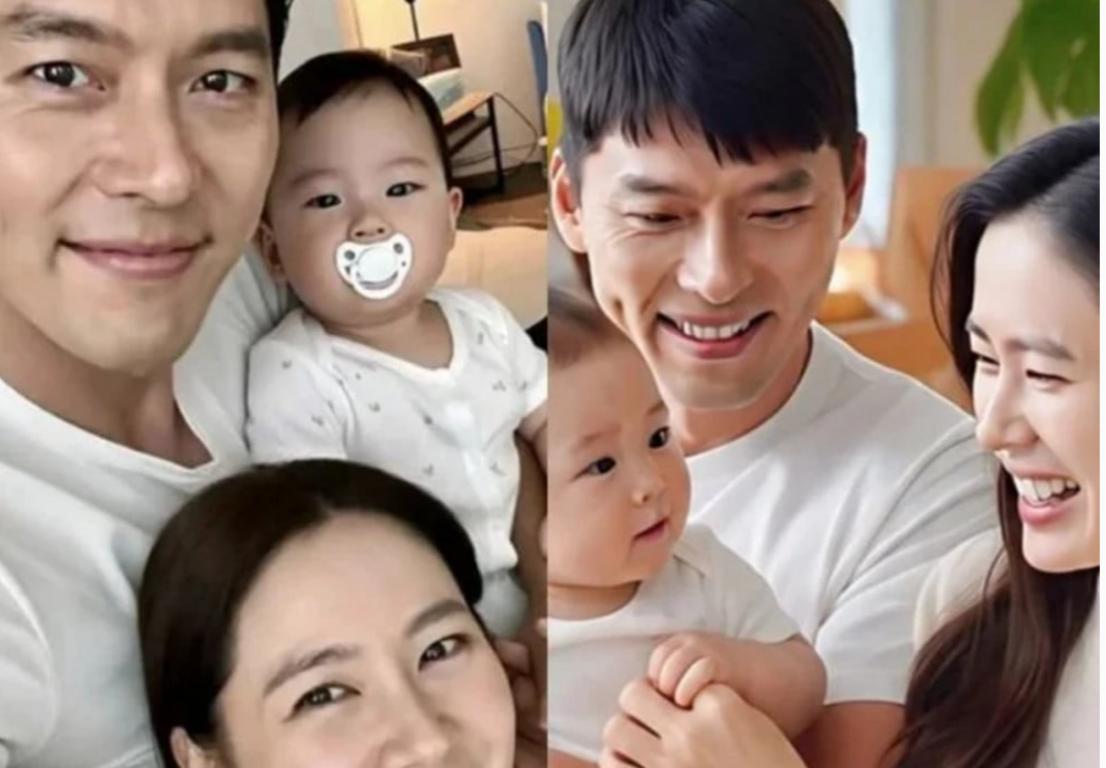Son Ye Jin dan Hyun Bin bersama seorang anak kecil.