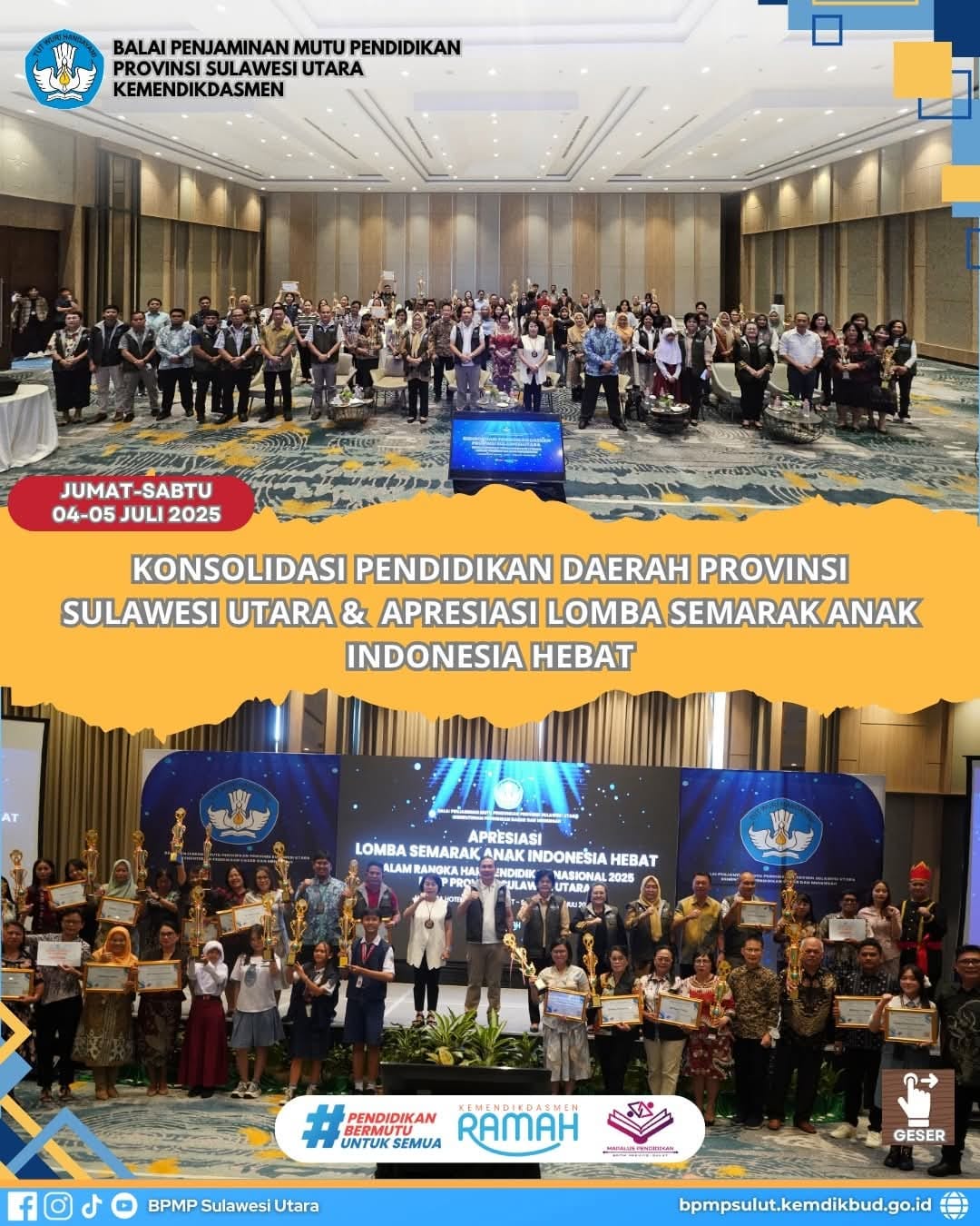 SUKSES: Kegiatan Konsolidasi Pendidikan Daerah dirangkaikan dengan
