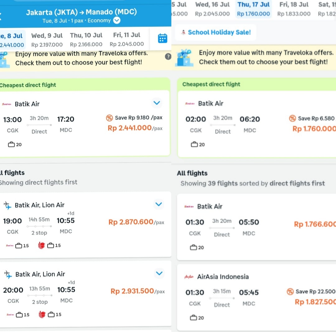 Perbedaan harga tiket pesawat