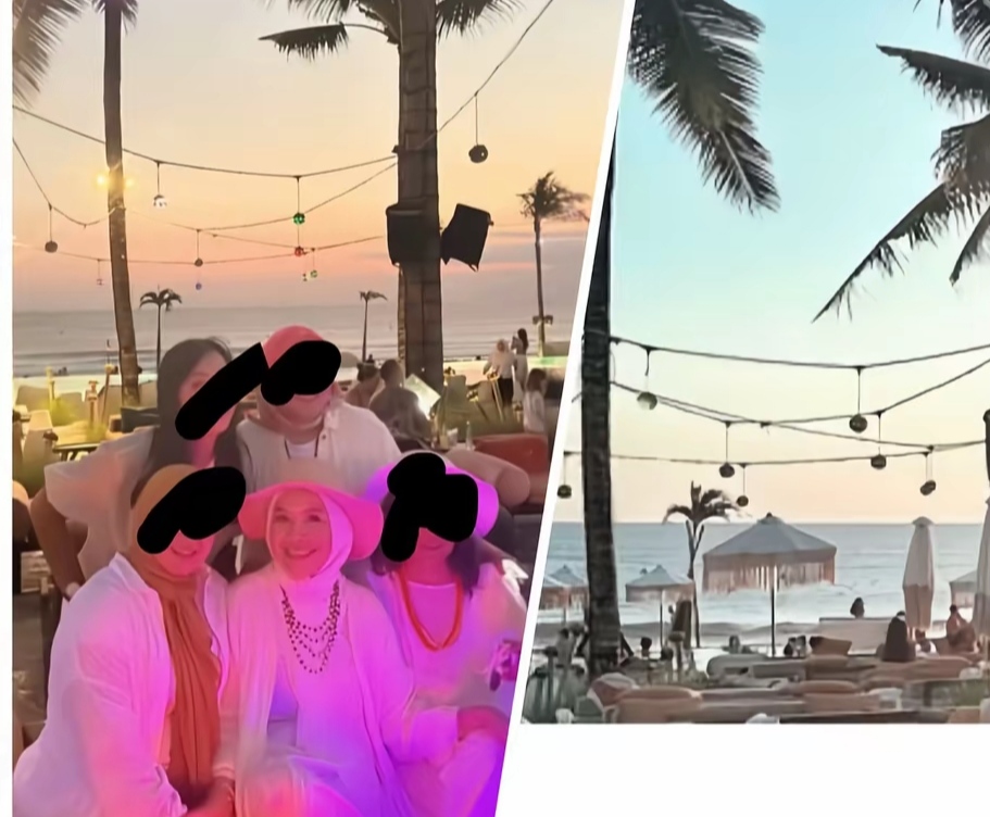 Ibu Ayu Ting-Ting sedang berada di Mari Beach Club Bali milik Raffi dan Nagita