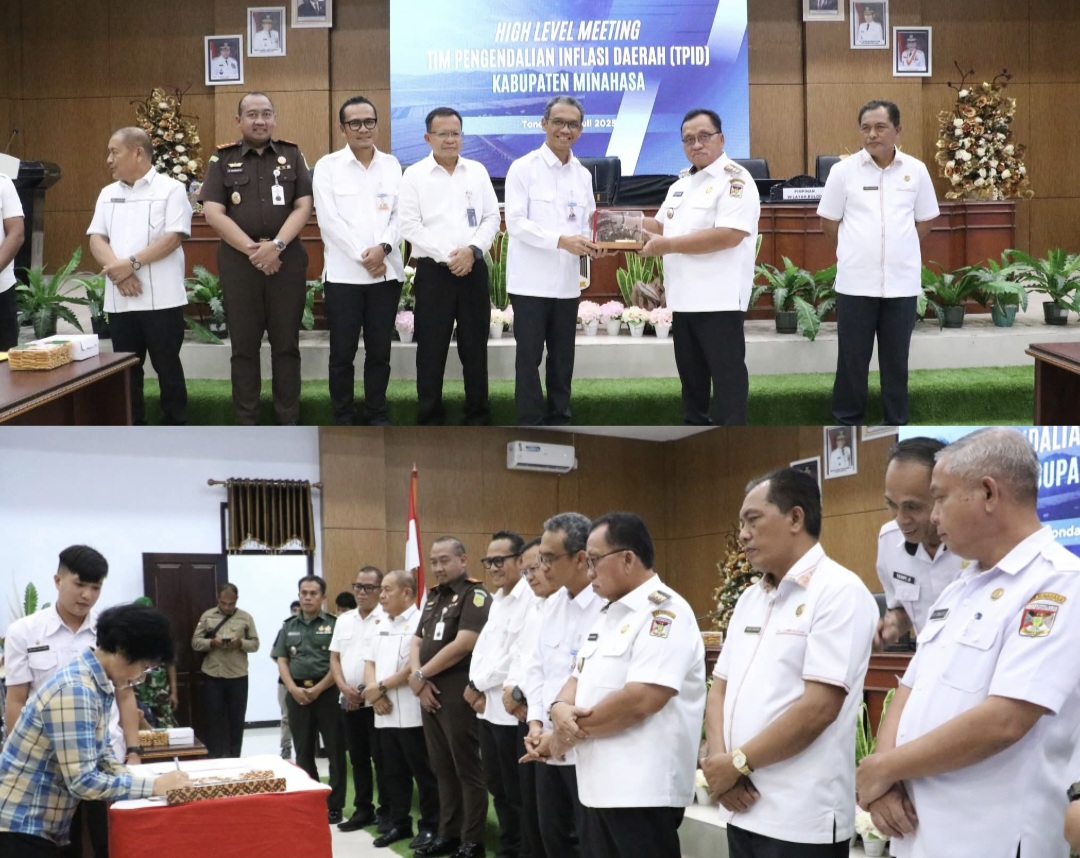 KOLABORASI: Pelaksanaan High Level Meeting antara TPID Minahasa dan Bank Indonesia perwakilan Sulut, Rabu (16/7/2025) di Ruang Sidang Kantor Bupati.