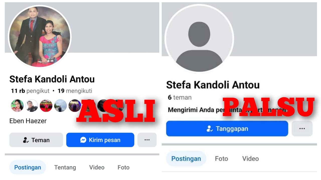 Waspada akun palsu catut nama Ketua TP-PKK Kabupaten Mitra Ny Stefa Kandoli-Antou. Dok istimewa