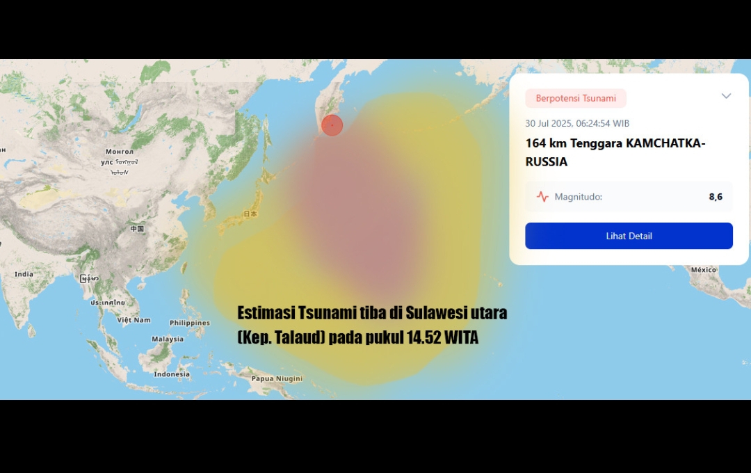 Gempa 8,7 di Russia, Info BMKG Tsunami Capai Talaud Pukul 14.52 Wita Setinggi 0,5 Meter