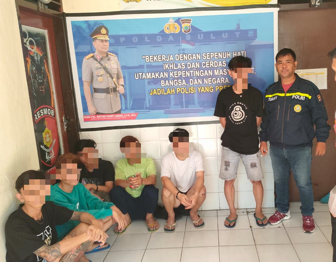 TANGKAP: Polsek Wanea, Polresta Manado, dibantu Babinsa Koramil 1309-03 Wanea Singkil Malalayang (WSM), berhasil mengamankan sembilan orang terduga pelaku tawuran.