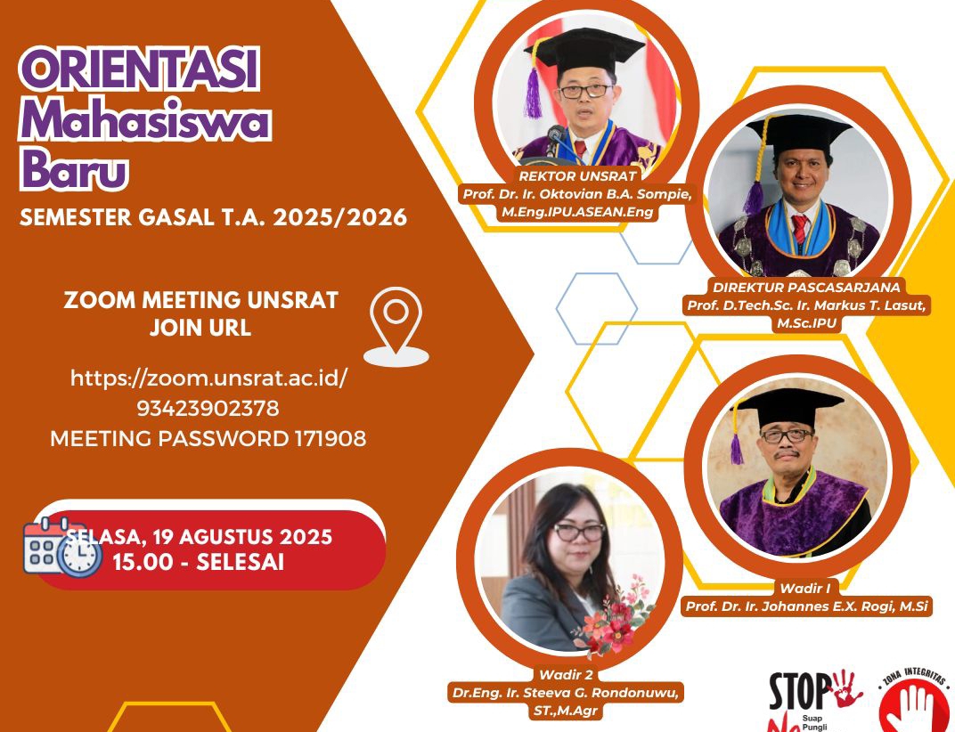 Hari ini 393 Mahasiswa Program Pascasarjana Unsrat, Akan Ikuti Orientasi Mahasiswa Baru untuk Semester Gasal