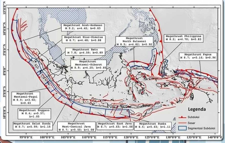 Peta zona gempa Megathrust