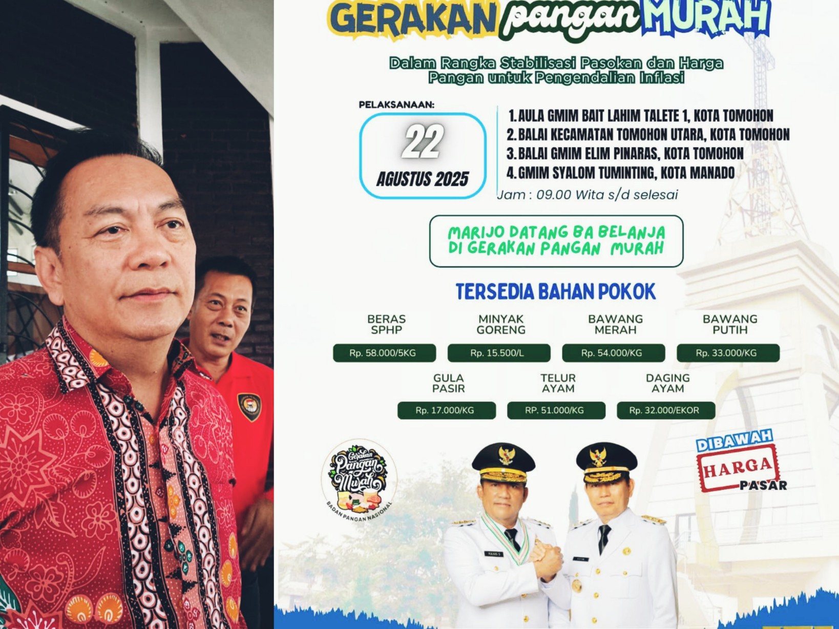 Gerakan Pangan Murah Pemprov Sulut berkolaborasi dengan Pemkot Tomohon, sedia pangan terjangkau bagi masyarakat. Dok istimewa