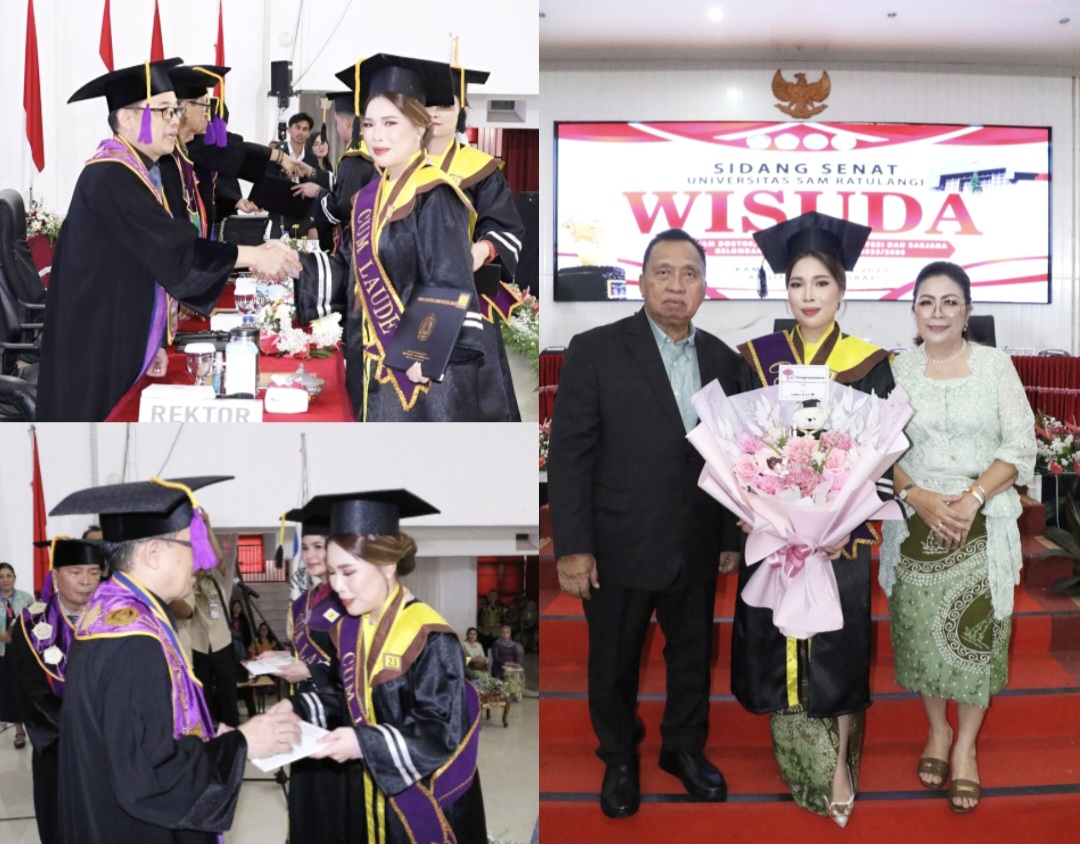 MEMBANGGAKAN: Sarah Dondokambey di wisuda di Auditorium Unsrat, Kamis (21/8/2025).