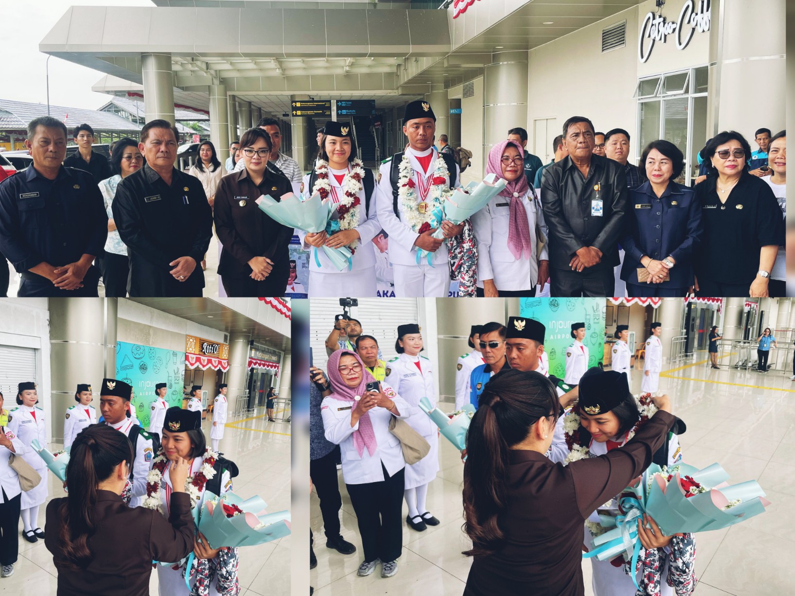 Suasana penyambutan Paskibraka Nasional Bianca Lantang dan Firji Beeg, dipimpin Wakil Wali Kota Tomohon Sendy Rumajar. Dok istimewa