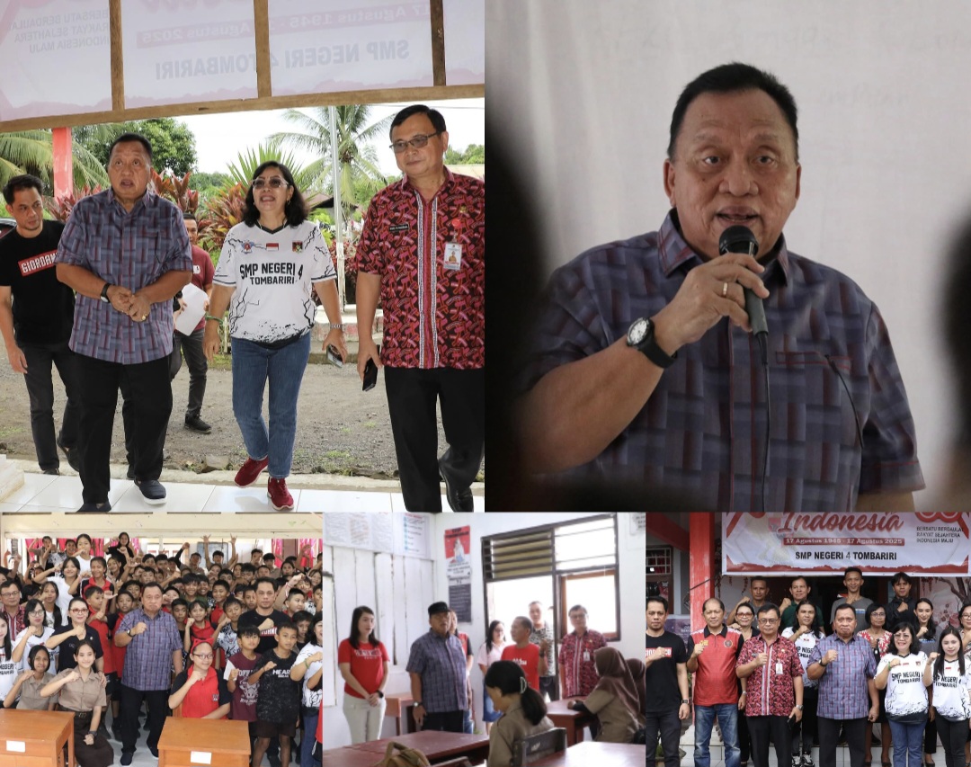 MOTIVASI: Bupati Robby Dondokambey membakar semangat dan berikan motivasi ke siswa-siswi di Tombariri, Jumat (23/8/2025).
