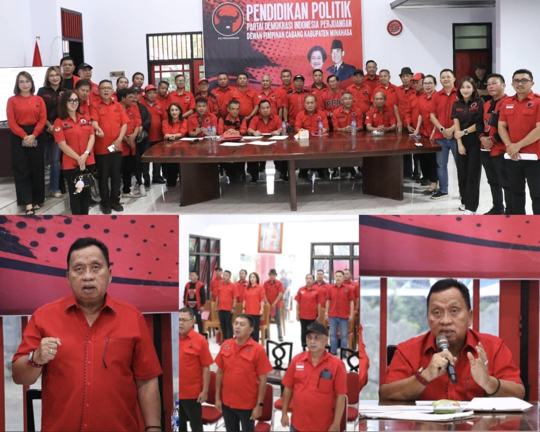 RAPATKAN BARISAN: Rapat internal DPC PDI Perjuangan Minahasa bersama PAC dan Fraksi, Jumat (29/8/2025).