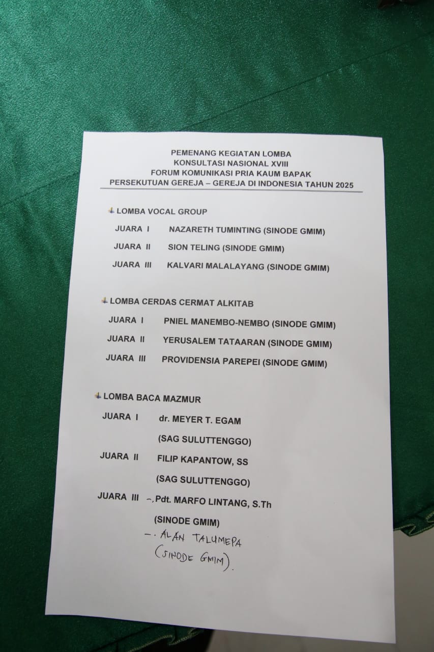 Daftar pemenang di Lomba KONAS FK-PKB PGI ke-XVIII Tahun 2025