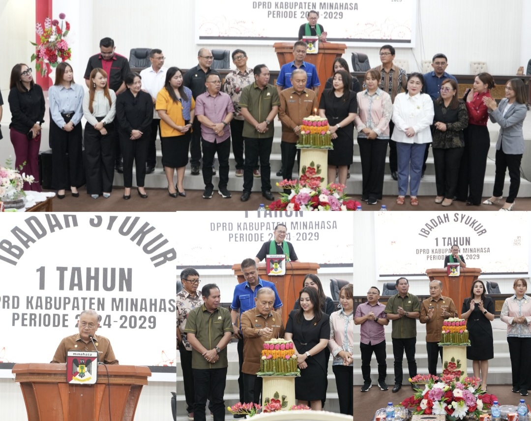 BERSYUKUR: Syukuran 1 tahun pengabdian Anggota DPRD Minahasa digelar secara sederhana di Kantor DPRD Minahasa, Selasa (9/9).
