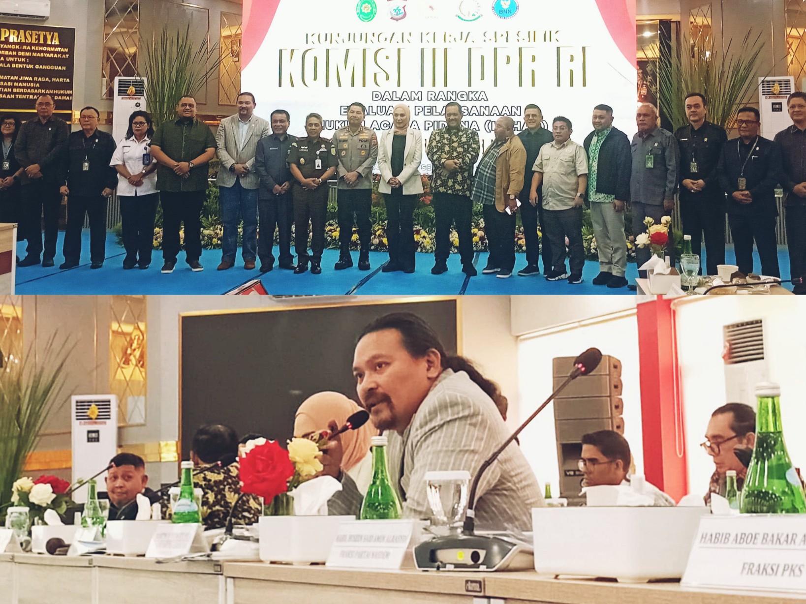 Jajaran Komisi III DPR RI yang dipimpin oleh Wakil Ketua Sari Yuliati berdialog bersama mitra kerja di Sulut, insert foto Anggota Komisi III DPR RI Martin Daniel Tumbelaka. Dok istimewa