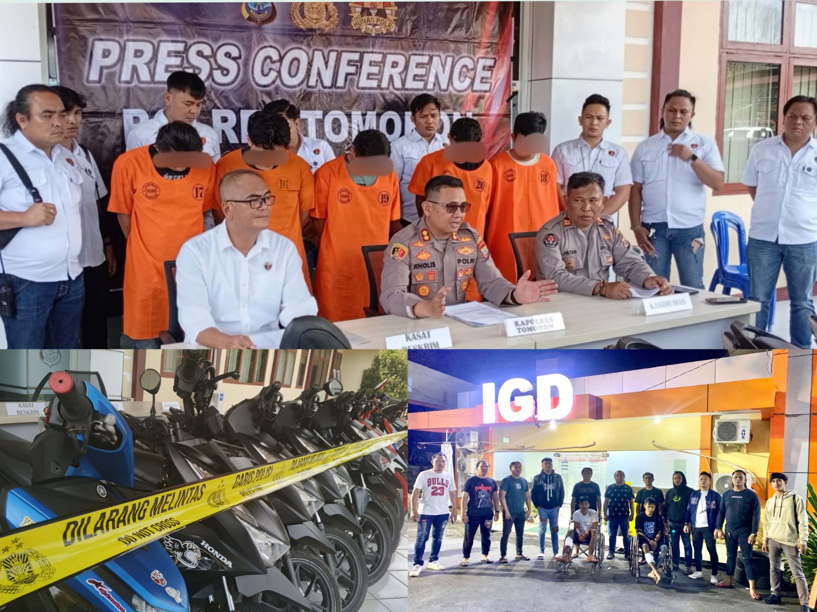 TAK BERKUTIK: Suasana pelaksanaan press conference kasus Curanmor yang beraksi di 23 TKP, 11 diantaranya di Kota Tomohon. Dok istimewa