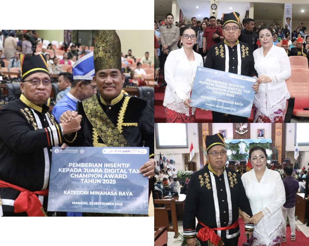 TERIMA: Bupati Minahasa saat menerima penghargaan dan insentif dari Gubernur Sulut, Selasa (23/9/2025).