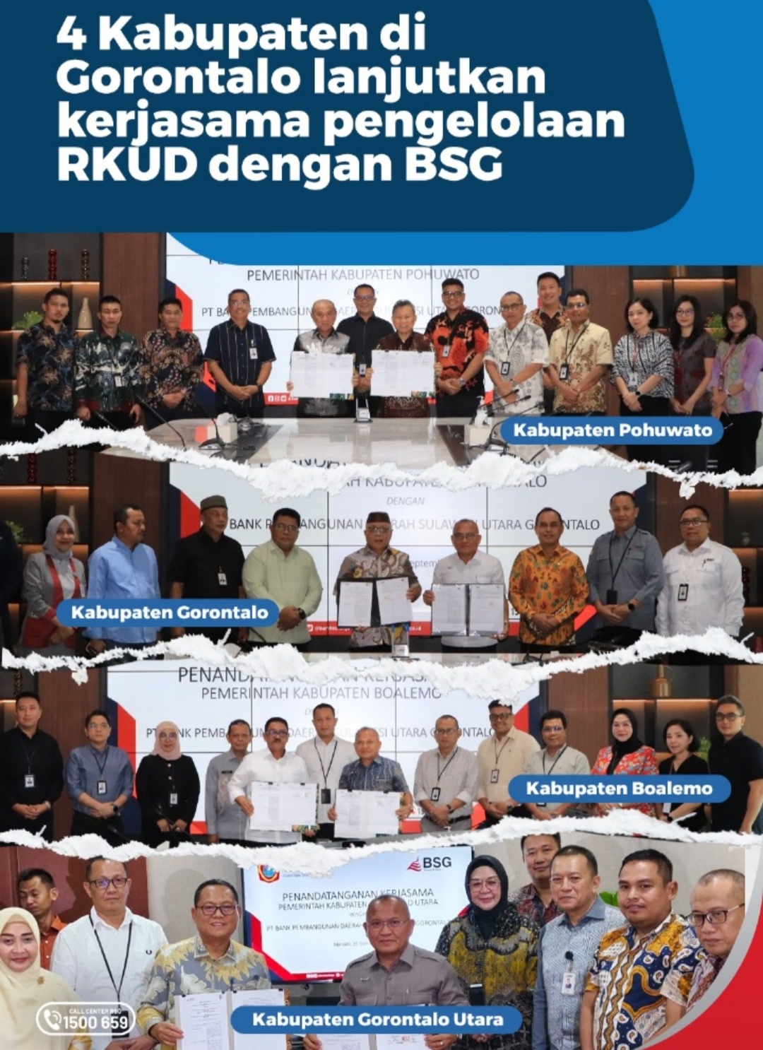 Penandatanganan MoU kerjasama RKUD antara BSG dan empat daerah di Provinsi Gorontalo