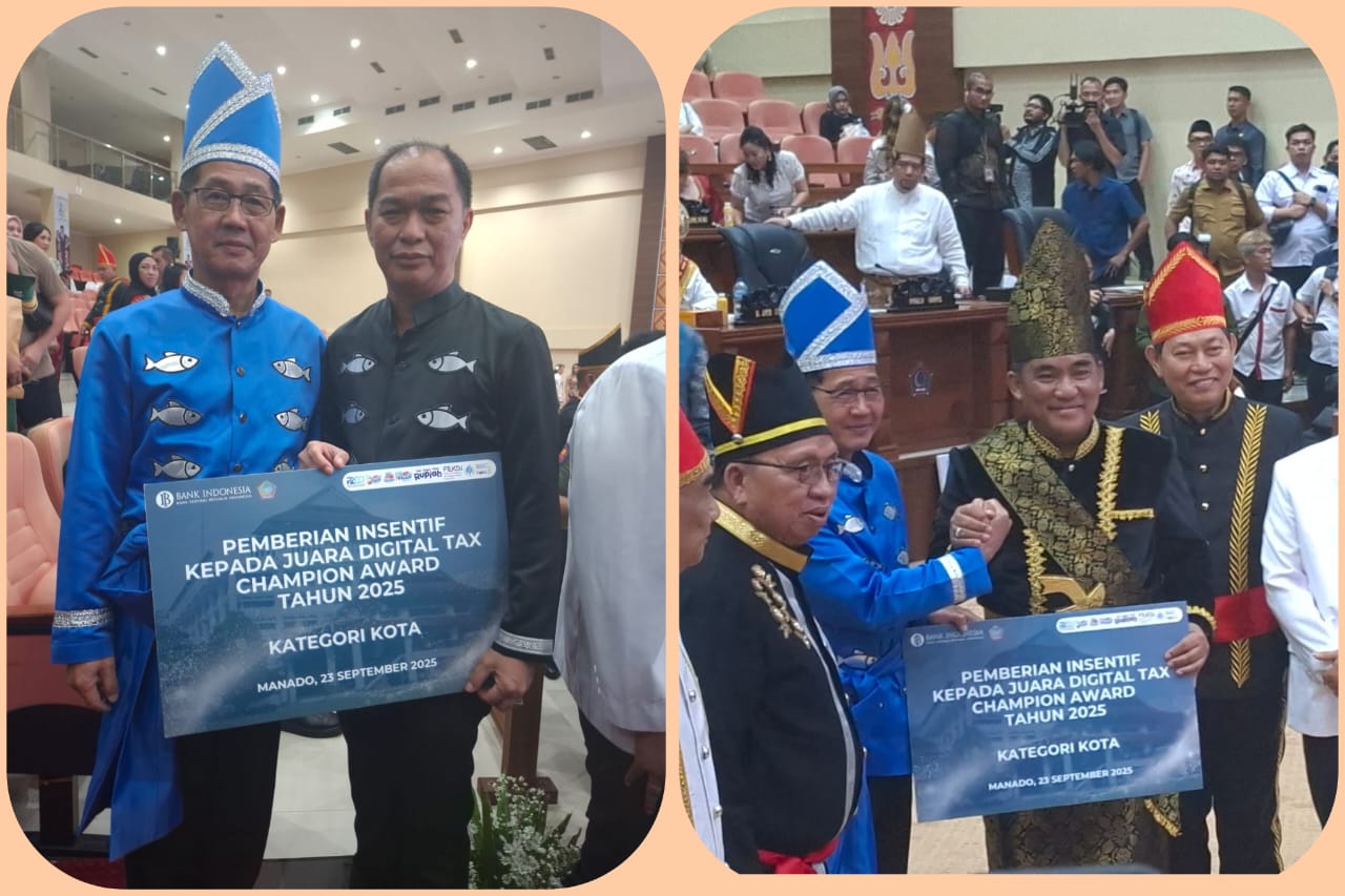 Kota Bitung menerima penghargaan Digital Tax Champion Award dari Gubernur Sulut.(Dok Istimewa)