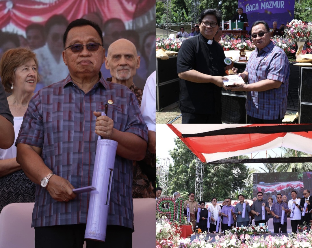 HADIRI: Bupati Minahasa Robby Dondokambey hadir pada perayaan HUT GMIM Bersinode ke-91 Tahun yang digelar di Desa Kaima, Minahasa Utara, Selasa (30/9/2025).