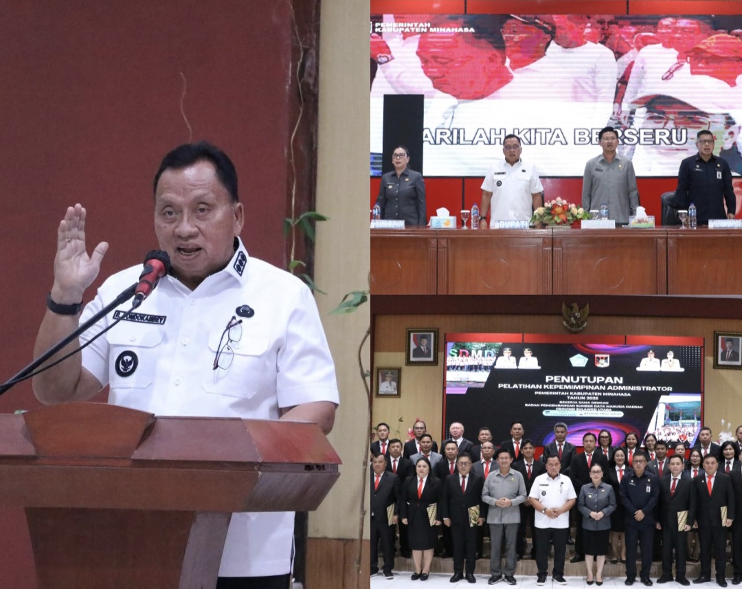 TUTUP: Bupati Robby Dondokambey saat menutup kegiatan PKA di Kantor BPSDMD Sulut, Rabu (1/10/2025).