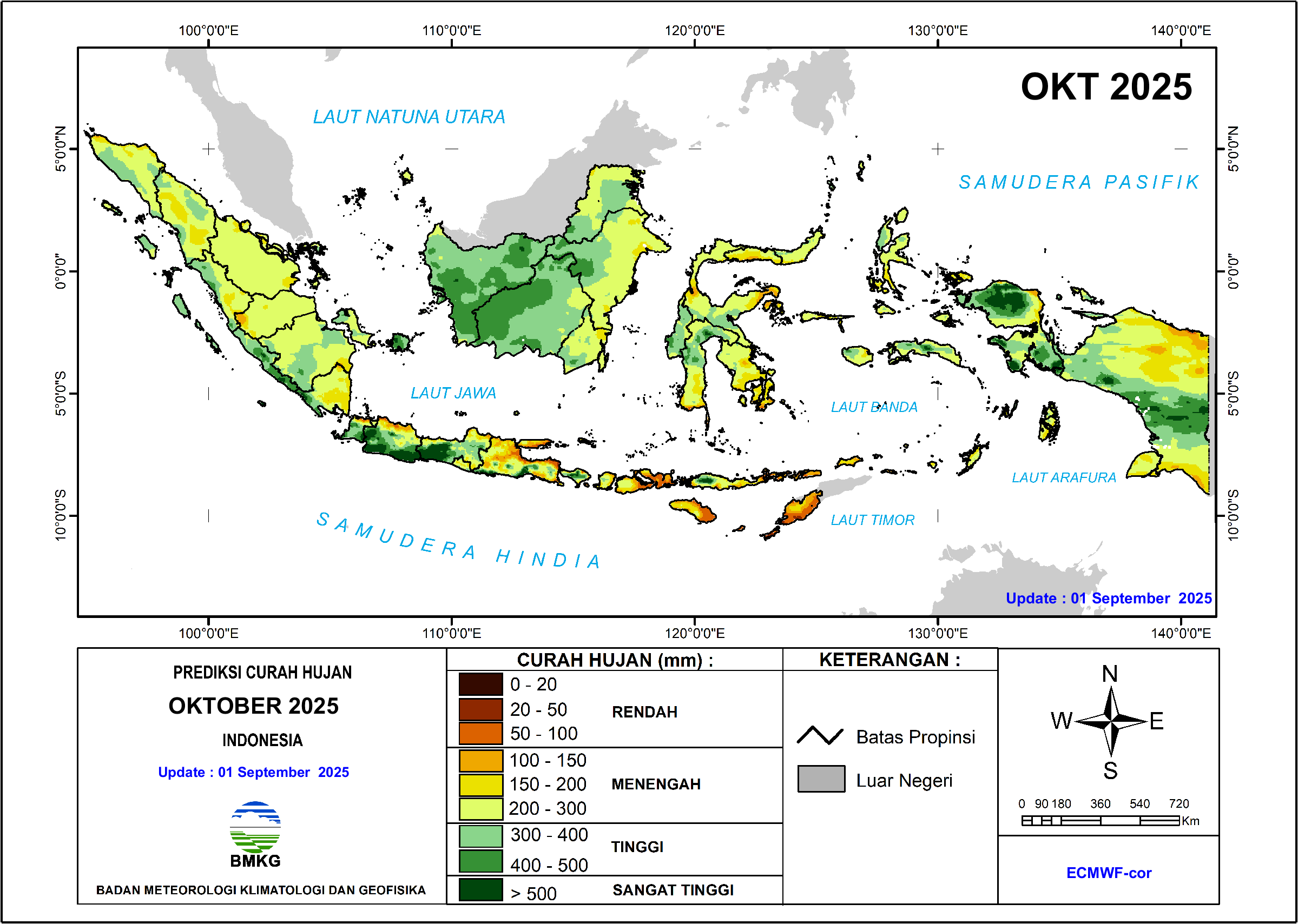Prediksi curah hujan kumulatif bulanan Deterministik - Oktober 2025