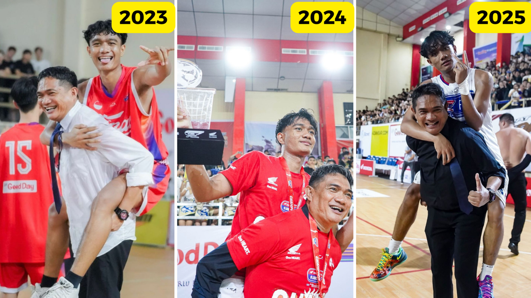 Tiga Musim, Satu Momen. Coach Herry dan putranya Gave Tumuwo selalu rayakan gelar juara DBL Manado dengan cara yang sama, 2023, 2024, dan 2025.