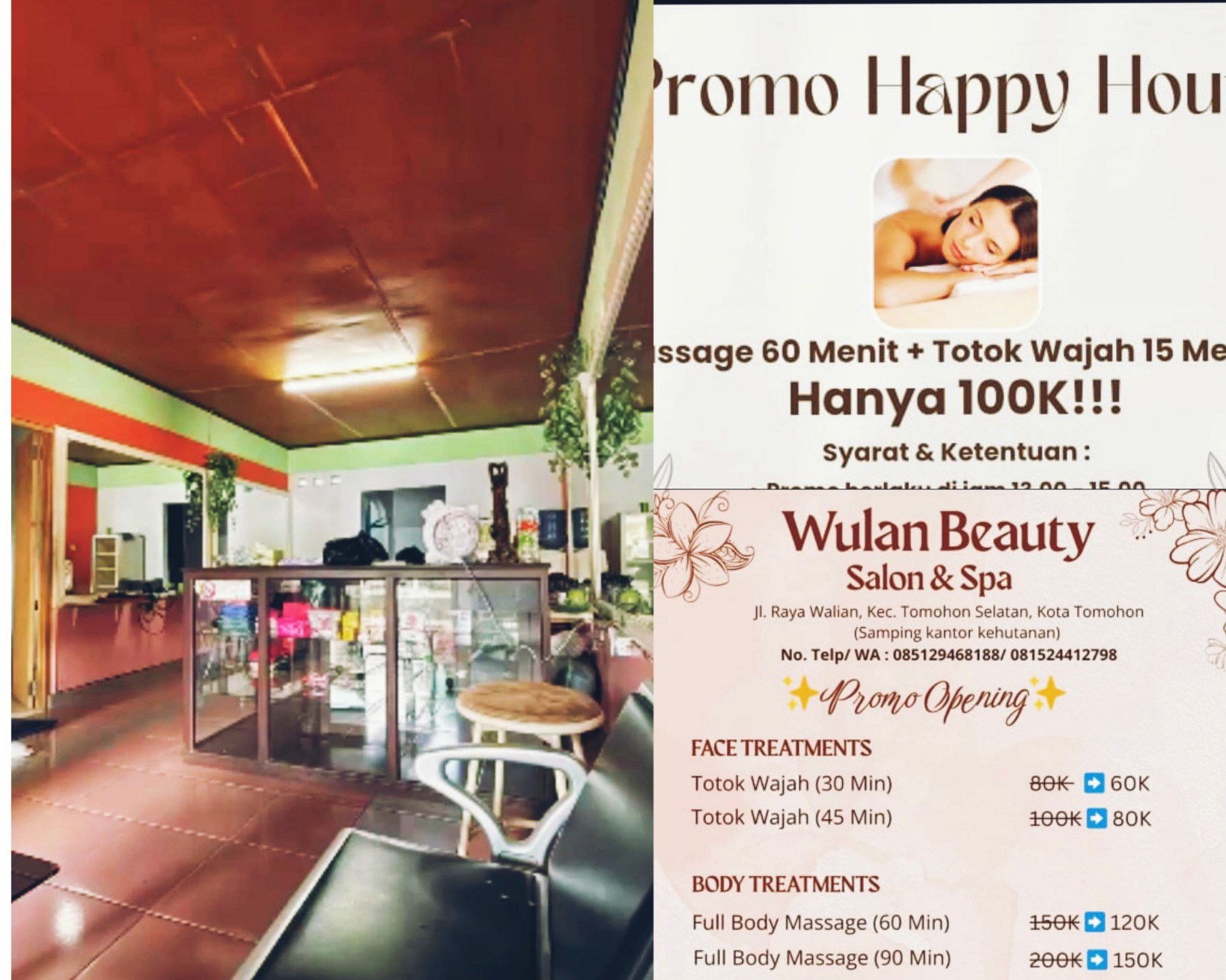Wulan Beauty Salon and Spa kini hadir di Kota Tomohon, siap manjakan pelanggan apalagi ada penawaran menarik buruan nikmati promonya. Dok istimewa