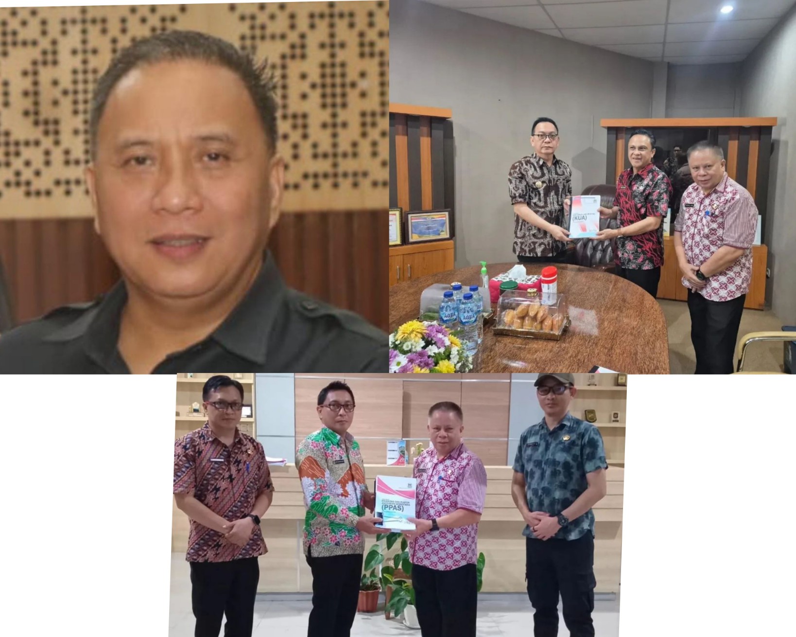 Penyerahan Draf KUA-PPAS APBD Tahun 2026, mulai dari BPKPD Kota Tomohon kepada Ketua TAPD Sekretaris Kota Edwin Roring diteruskan ke Sekwan Steven Waworuntu, insert Ketua DPRD Ferdinand Mono Turang