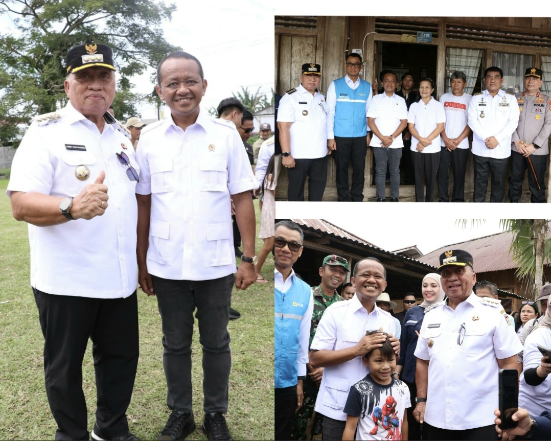 SAMBUT: Bupati Minahasa Robby Dondokambey mendampingi Gubernur Yulius Selvanus saat menyambut Menteri ESDM Bahlil Lahadalia, Rabu (29/10/2025) di Langowan.
