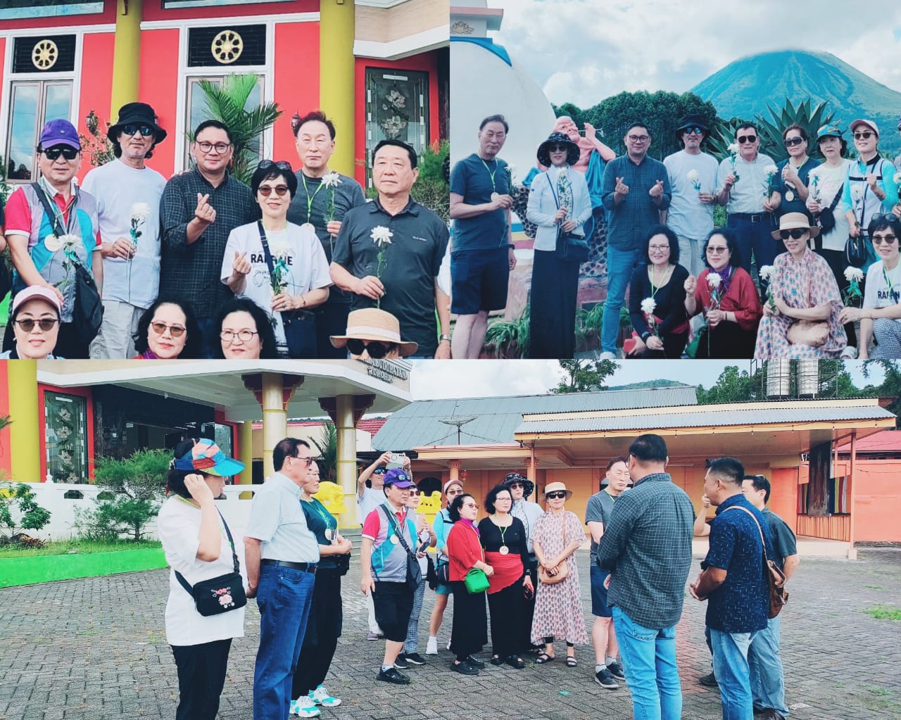ANTUSIAS: Suasana wisatawan asing asal Korea Selatan berkunjung ke Kota Tomohon disambut Kadispar Judhistira Siwu SE MSi. Dok istimewa