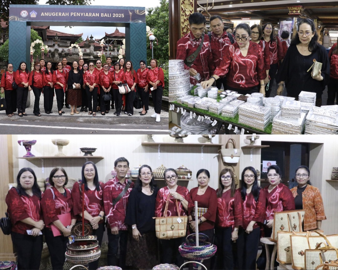 PELAJARI: Rombongan Dekranasda Minahasa dipimpin Ketua Martina W Dondokambey Lengkong saat berkunjung di Art Center Provinsi Bali, Rabu (12/11/2025).