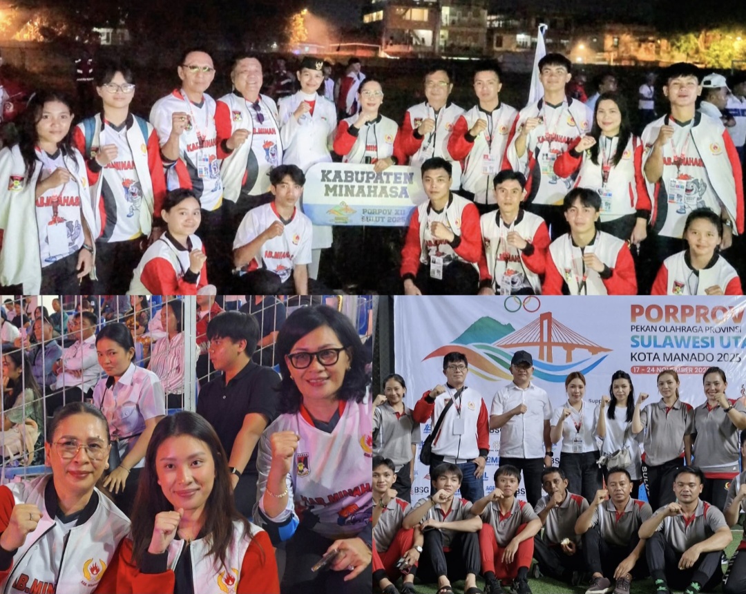 SEMANGAT: Kontingen Minahasa terus semangat pada ajang Porprov XII di Kota Manado.