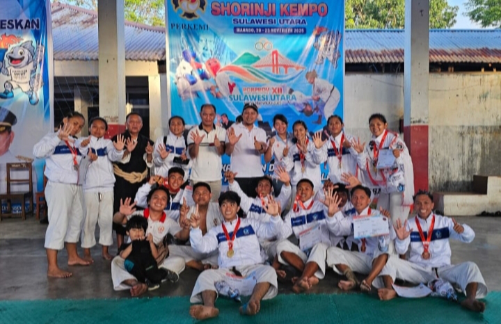Kontingen Shorinji Kempo Kota Bitung berhasil meraih juara umum pada Porprov XII Sulut 2025.(Dok Istimewa)