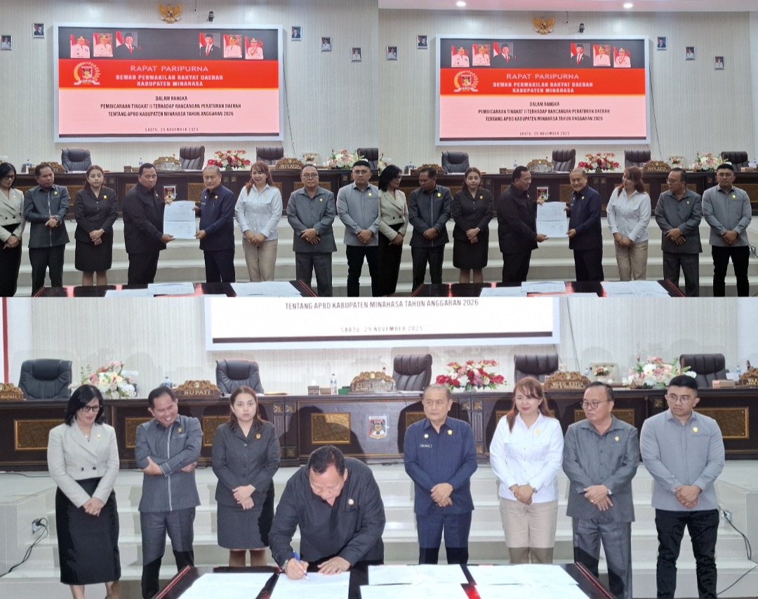 DISAHKAN: Pengesahan Ranperda APBD 2026 dalam Paripurna di DPRD Minahasa, Sabtu (29/11/2025).