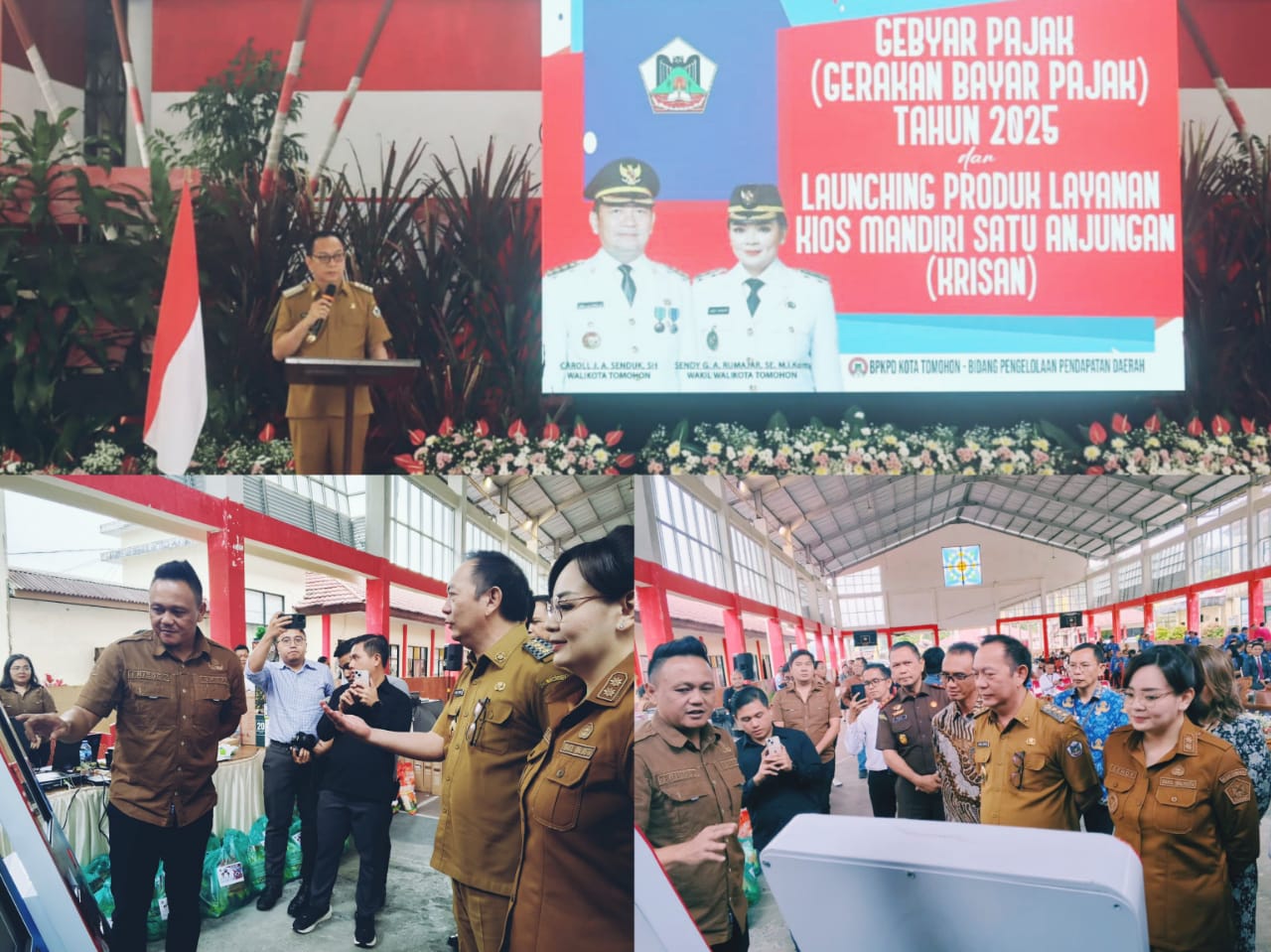 Suasana peluncuran inovasi Mesin Krisan , kanal pembayaran pajak daerah  dan retribusi lainnya, disaksikan langsung oleh Wali Kota Caroll Senduk dan Wawali Sendy Rumajar. Dok istimewa