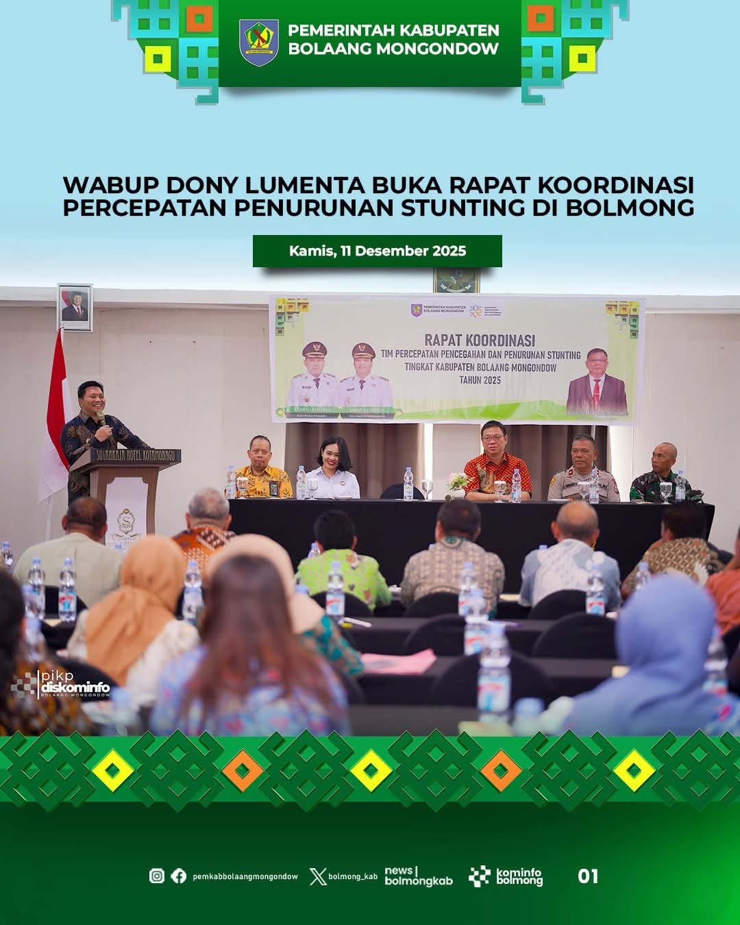 Wabup Dony Lumenta saat membuka rapat koordinasi Penurunan stunting di Kabupaten Bolmong.