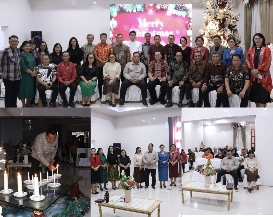BERIBADAH: Bupati Minahasa dan istri menggelar ibadah pra natal bersama Ketwil GMIM Rayon Minahasa, Senin (15/12/2025).