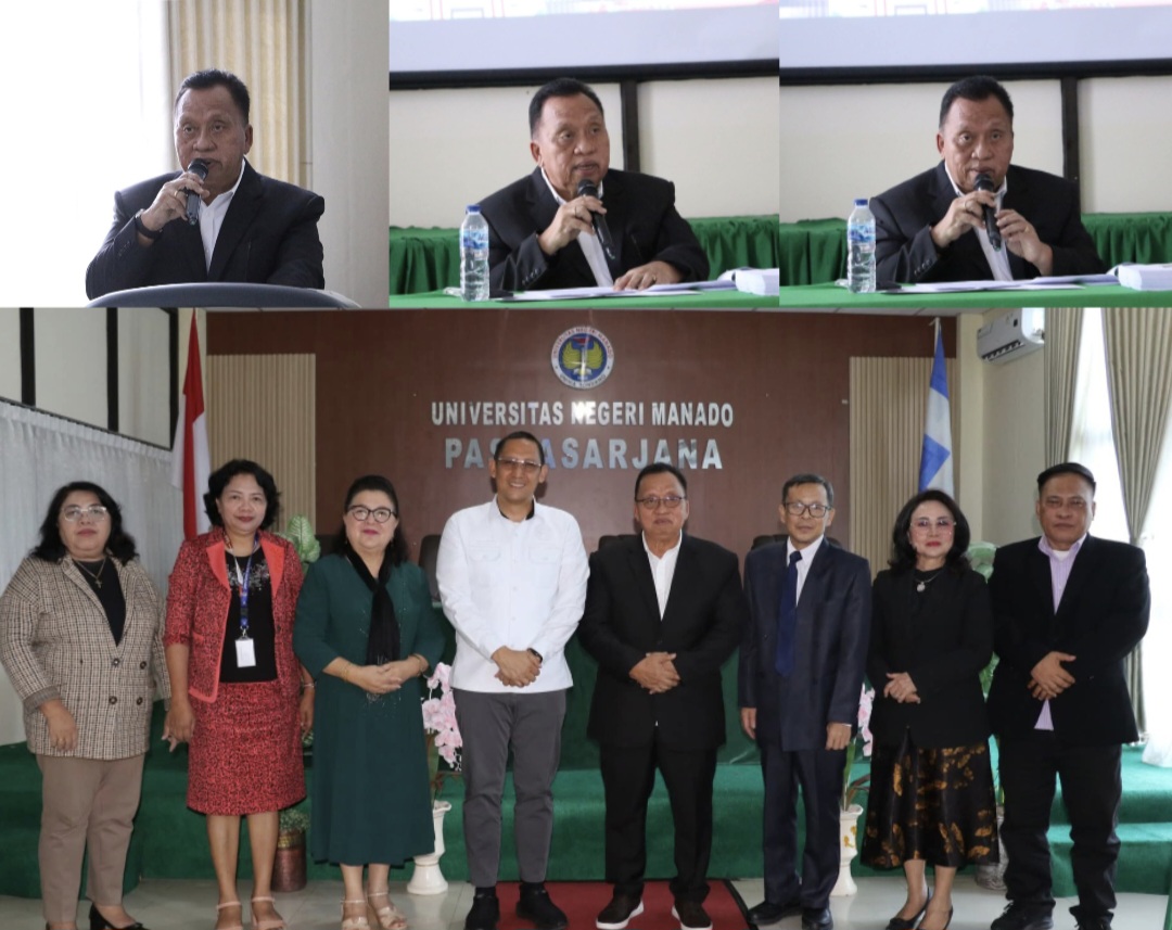 UJI: Tim Penguji bersama Bupati Minahasa Robby Dondokambey dalam ujian disertasi program Doktor di Pasca Sarjana Unima, Rabu (17/12/2025).
