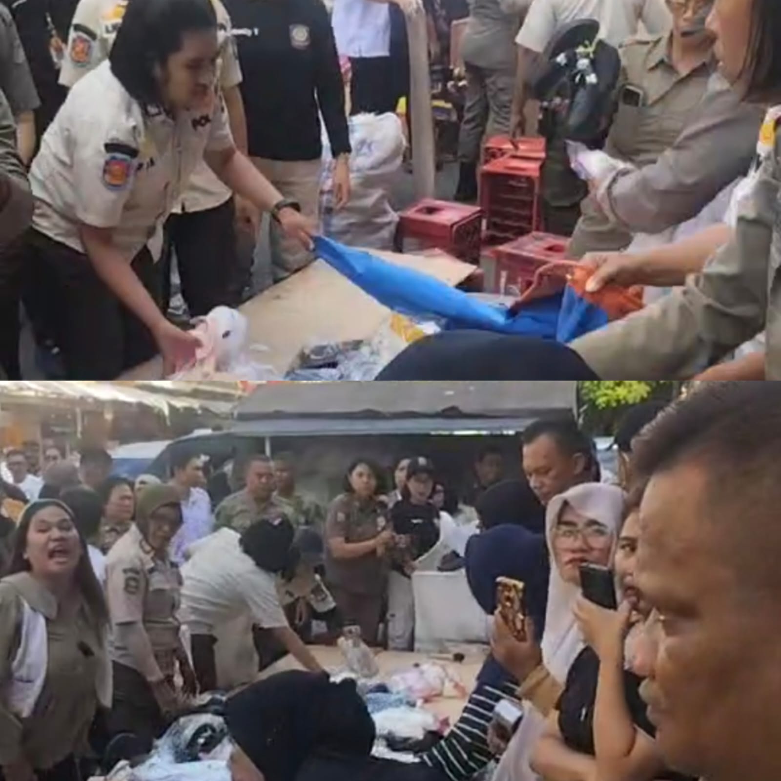 Sat Pol PP Manado saat melakukan penertiban kepada pedagang musiman yang berjualan di trotoar dan badan jalan, Rabu (17/12).