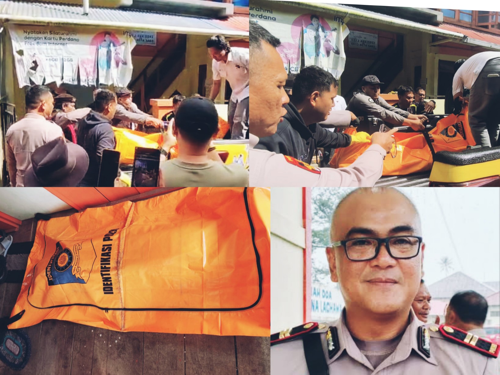 Suasana evakuasi jenazah mahasiswi Unima di Kelurahan Matani Satu, Kecamatan Tomohon Tengah, Selasa (30/12/2025), insert foto; Kasat Reskrim Royke Mantiri. Dok istimewa