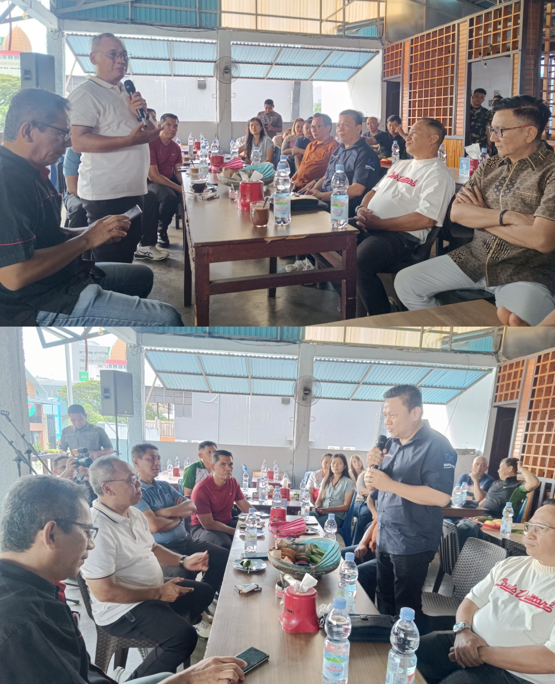 Pangdam XIII/Merdeka Mayjen TNI Mirza Agus saat menyapa para pimpinan dan reporter media di Sulawesi Utara. Foto lain: Direktur Manado Post Tommy Waworundeng menyatakan siap berkolaborasi dengan Kodam