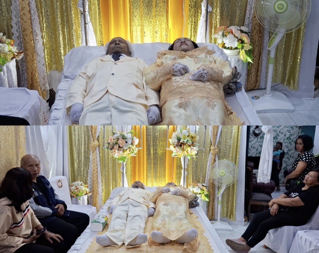 SEHIDUP SEMATI: Kisah cinta Opa Malik dan Oma Maria terbujur kaku di satu tempat tidur, di Rumah Duka Desa Kamangta, Rabu (31/12/2025) malam.